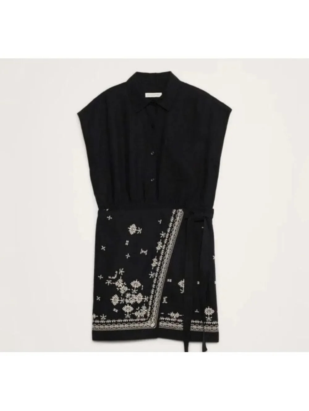 Banana Republic Embroidered Tencel Linen Wrap Dress Black Large